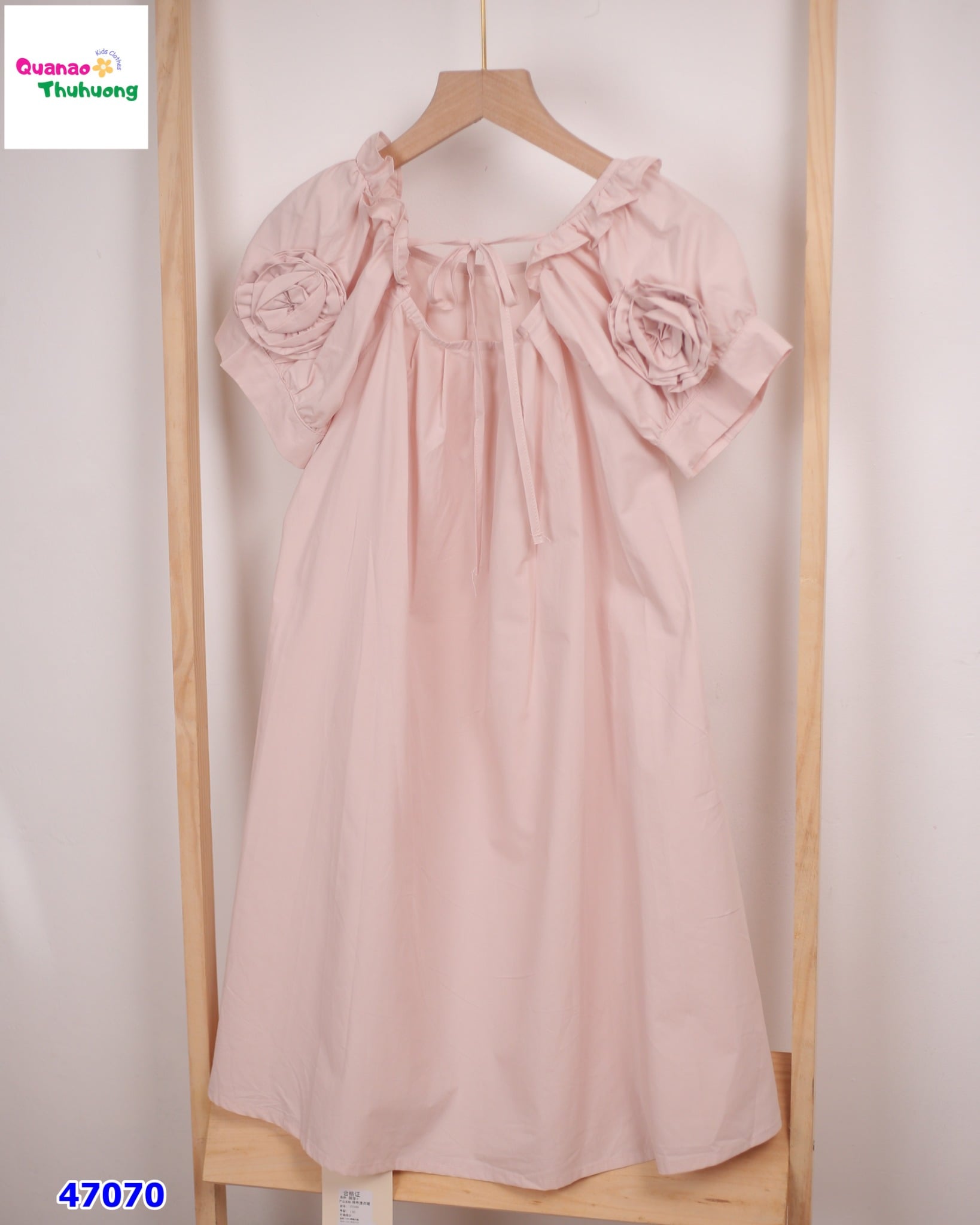 Đầm hồng chữ A tay phồng