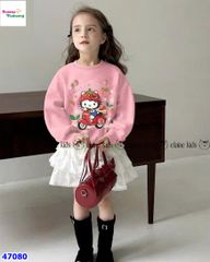 Set Elaine hồng Kitty, váy tầng trắng