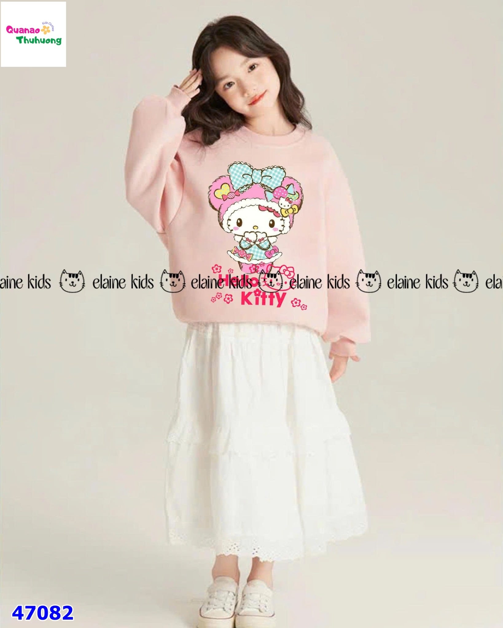Set Elaine hồng Kitty, váy trắng dài