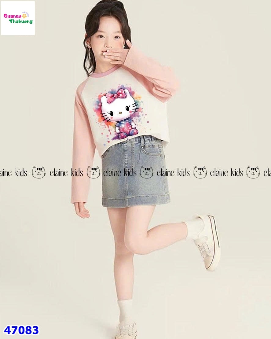 Set váy Elaine hồng Hello Kitty, váy jean