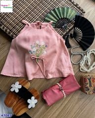Set yếm MLS hồng thêu hoa