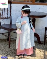 Áo dài Tết Babies Mo xanh hoa đỏ