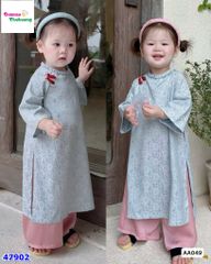 Áo dài Tết Babies Mo xanh hoa đỏ
