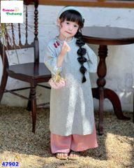 Áo dài Tết Babies Mo xanh hoa đỏ
