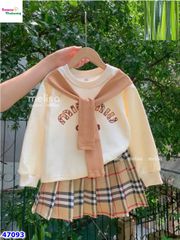 Set MLS kem miu miu, váy caro nâu