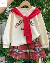 Set MLS kem miu miu, váy caro đỏ