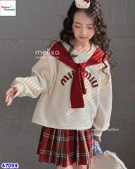 Set MLS kem miu miu, váy caro đỏ