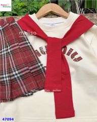 Set MLS kem miu miu, váy caro đỏ