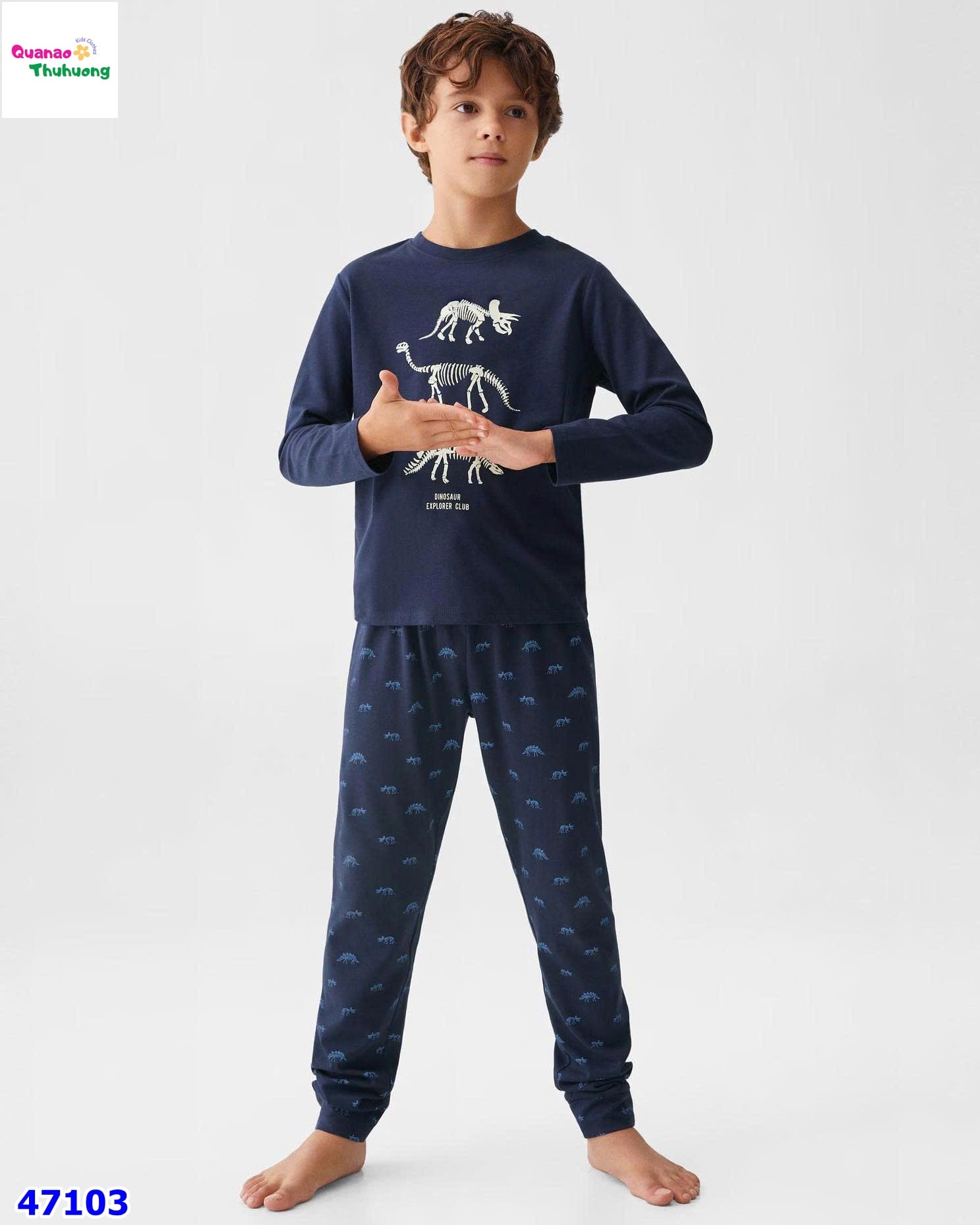 Bộ dài HuniKids xanh đen khủng long