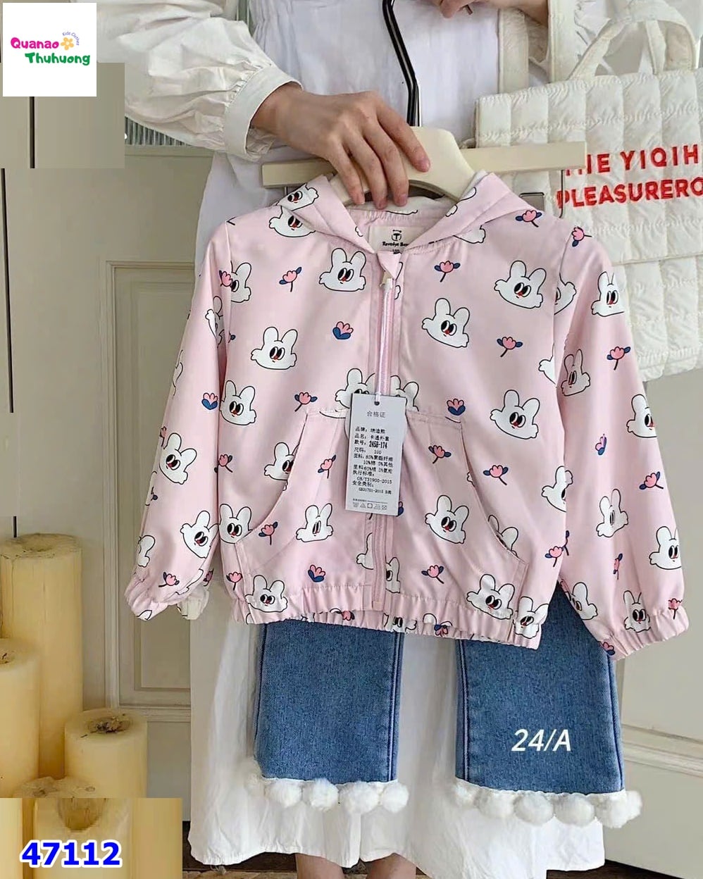 Áo khoác gió Bear hồng thỏ