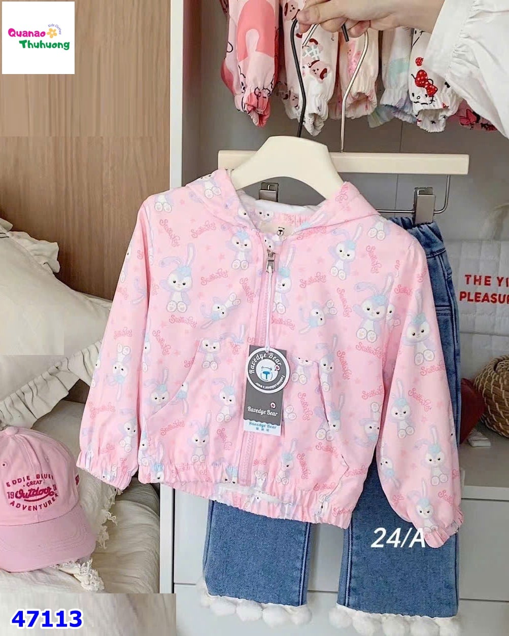 Áo khoác gió Bear hồng thỏ Stellalou
