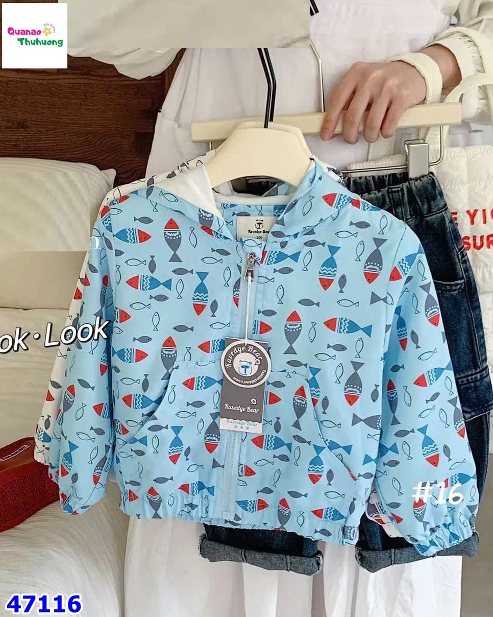 Áo khoác gió Bear xanh con cá
