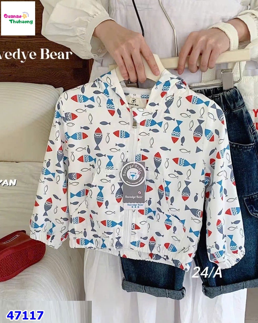 Áo khoác gió Bear trắng con cá
