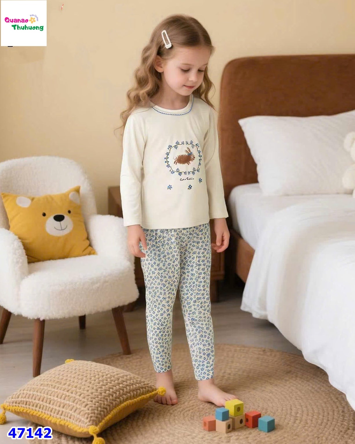 Bộ dài Ball kem hoa thỏ