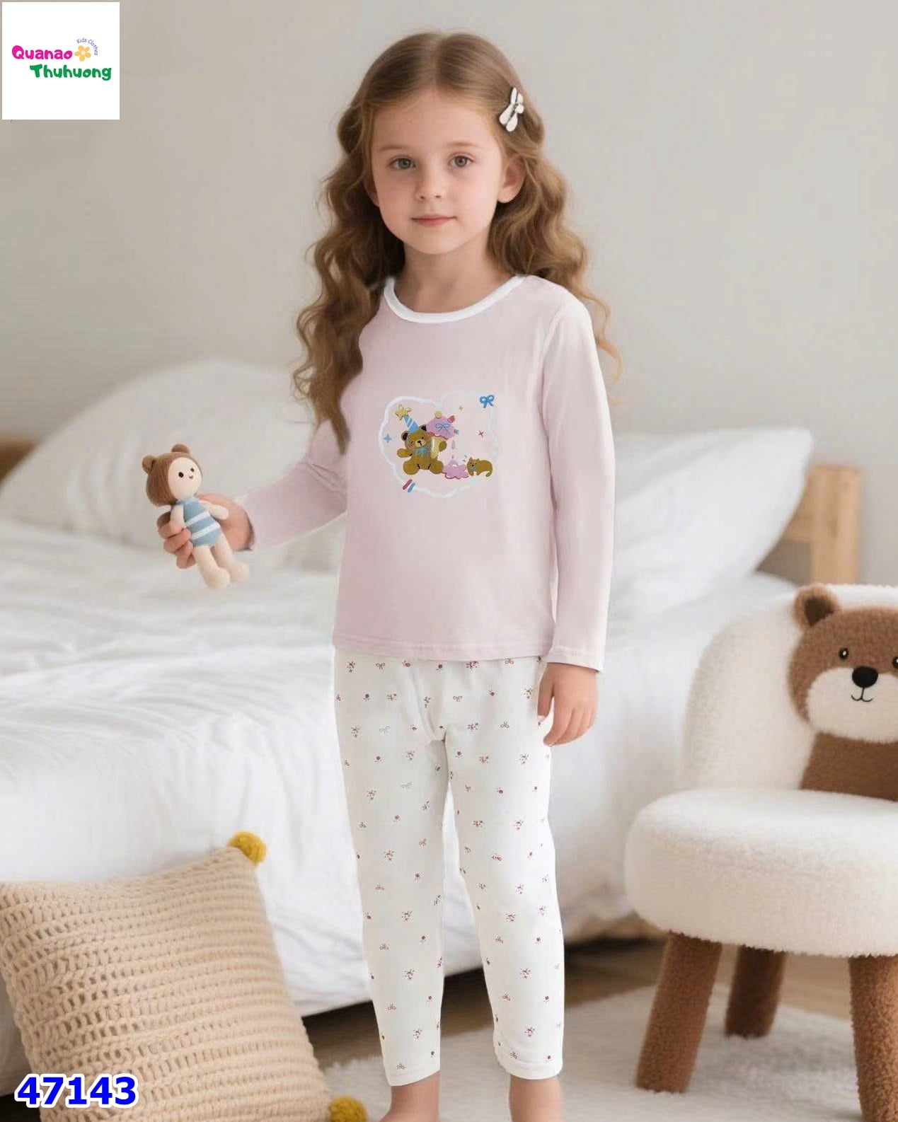 Bộ dài Ball hồng gấu nơ