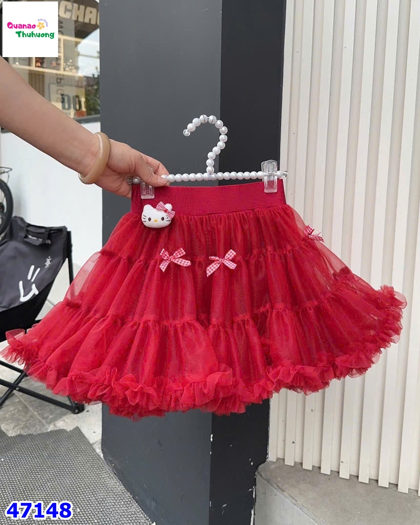 Chân váy tutu bồng ren tầng đỏ