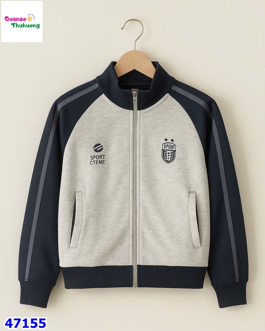 Áo khoác xám Sport phối tay xanh