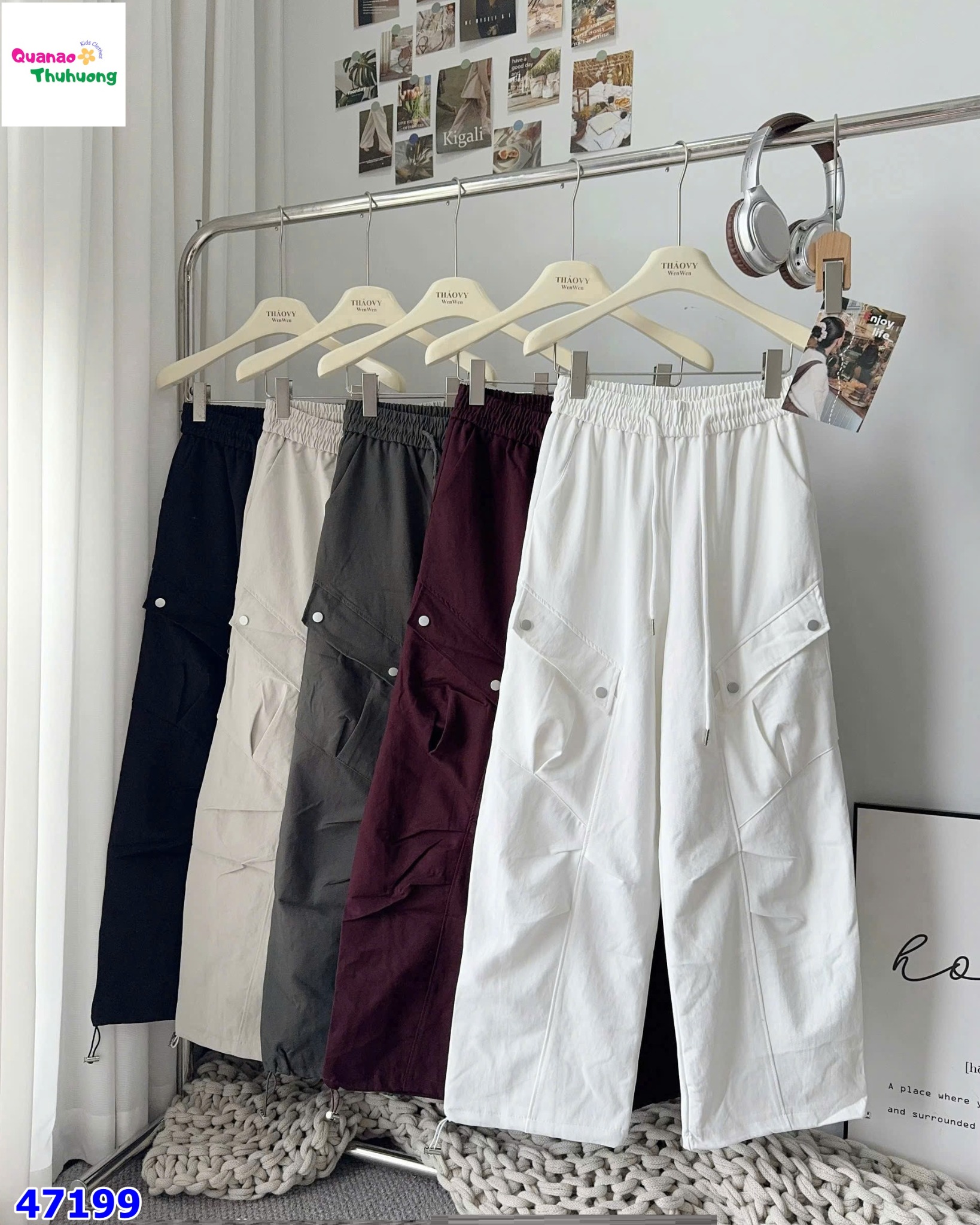 Quần dài túi hộp xanh rêu