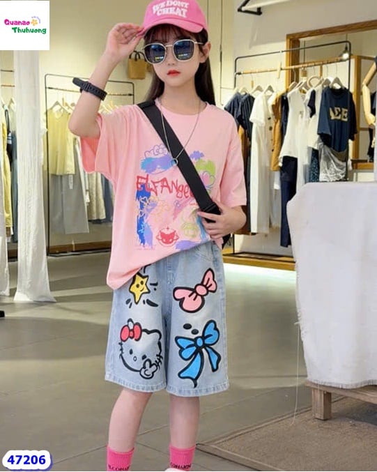 Set áo hồng Kitty, short jean