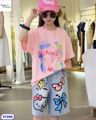 Set áo hồng Kitty, short jean