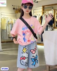 Set áo hồng Kitty, short jean