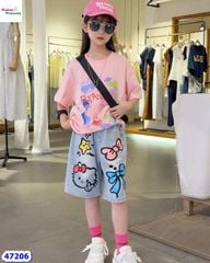 Set áo hồng Kitty, short jean