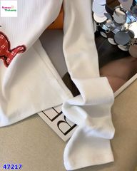 Áo lệch vai trắng bướm caro xanh