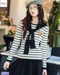 Set Syxy áo len kem sọc đen