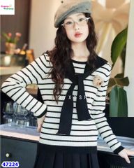 Set Syxy áo len kem sọc đen
