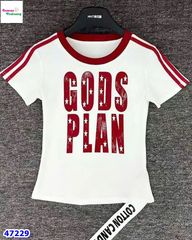 Áo kem viền đỏ Gods Plan