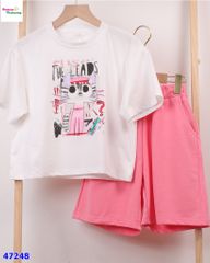 Set áo trắng mèo, quần hồng