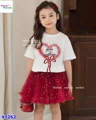 Set Melisa trắng trái tim , chân váy đỏ
