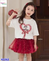 Set Melisa trắng trái tim , chân váy đỏ