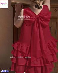 Đầm Melisa đỏ xòe đính nơ
