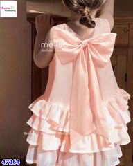 Đầm Melisa hồng xòe đính nơ