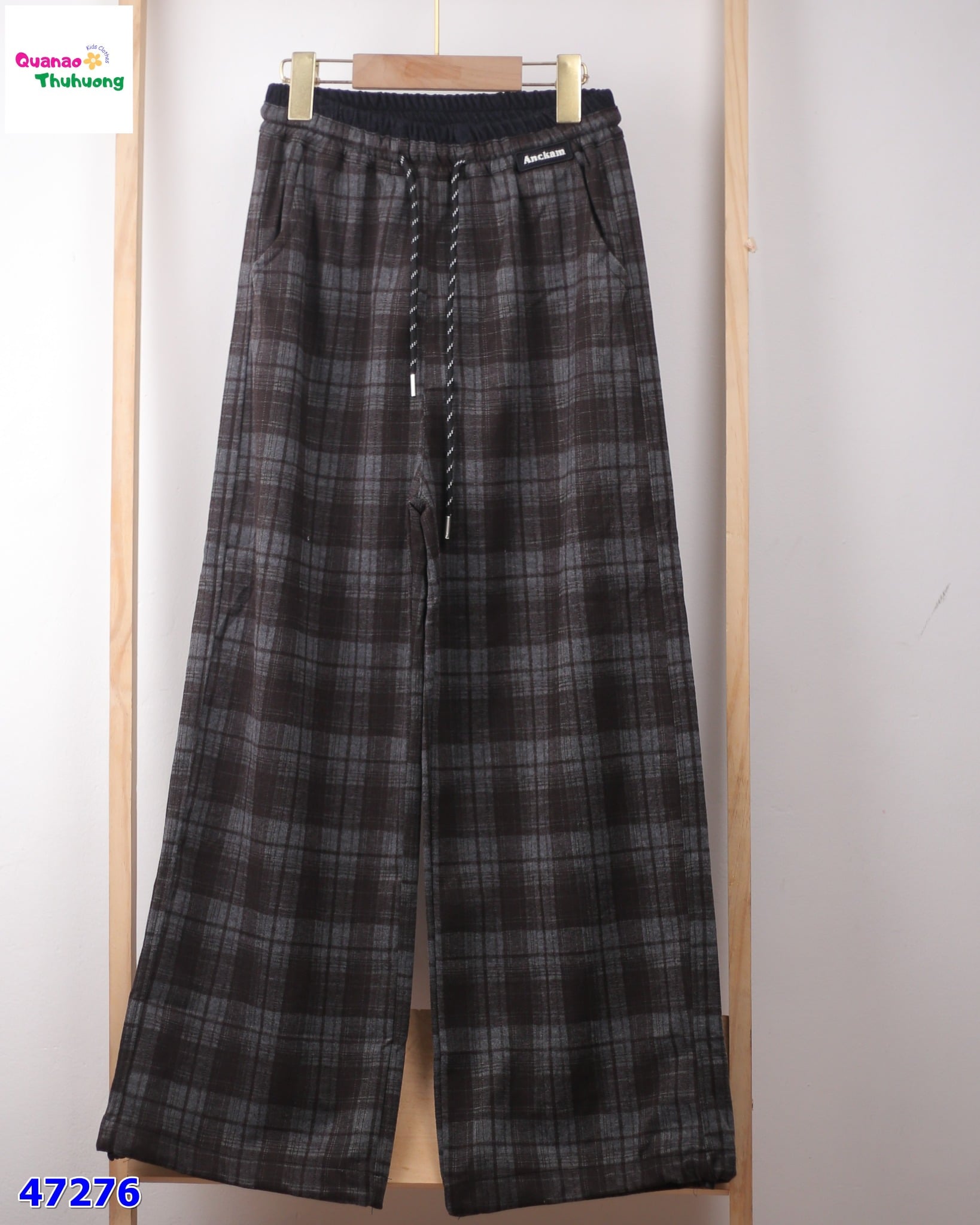 Quần dài caro nâu xám Alckam