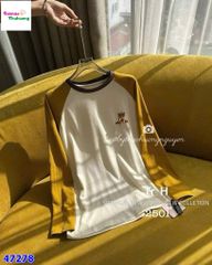 Áo thun kem tay vàng thêu gấu