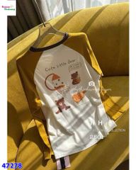 Áo thun kem tay vàng thêu gấu