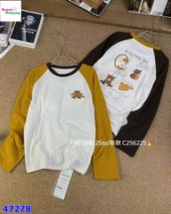 Áo thun kem tay vàng thêu gấu
