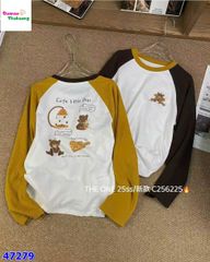 Áo thun kem tay đen thêu gấu