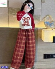Set Melisa đỏ in gấu, quần caro đỏ