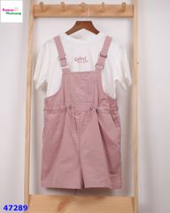 Set quần yếm hồng, áo trắng EMI