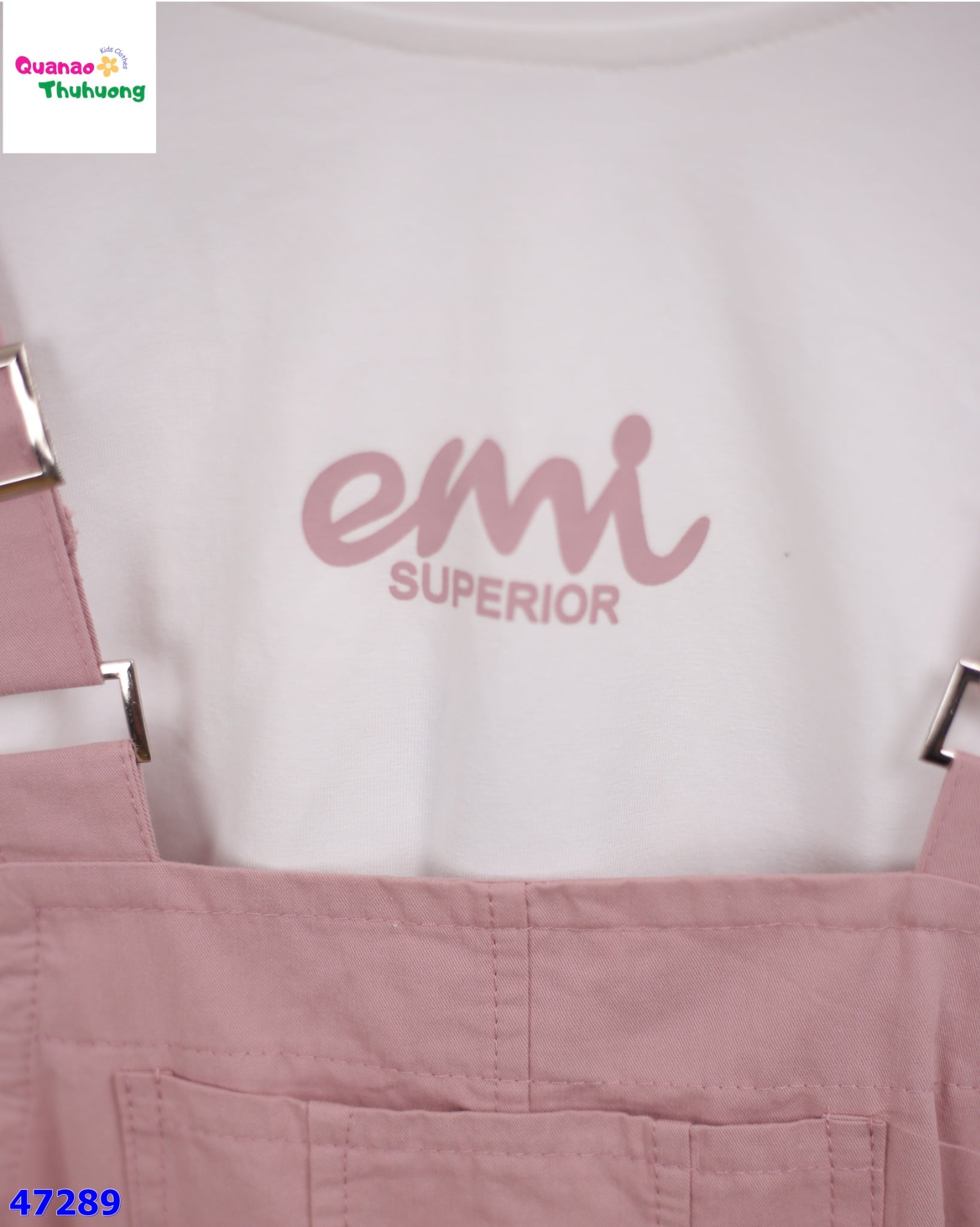 Set quần yếm hồng, áo trắng EMI