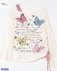 Áo lệch vai trắng bướm caro đỏ