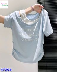 Áo xanh Perfect phối cổ trắng