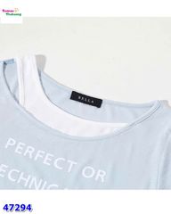 Áo xanh Perfect phối cổ trắng