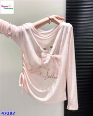 Áo thun dài tay hồng in mèo