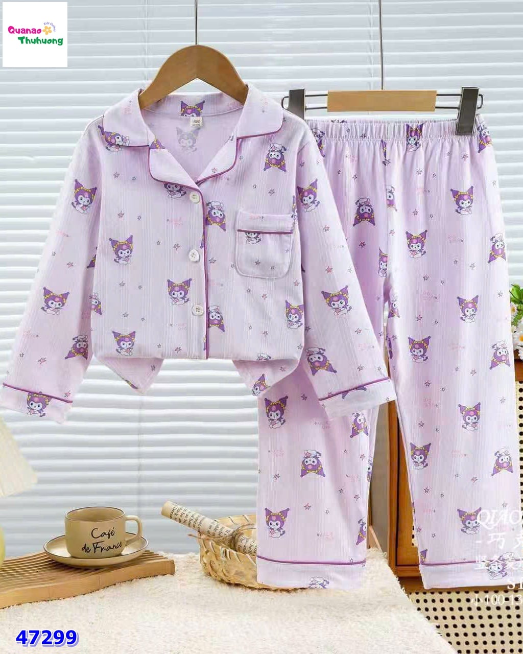 Pyjama tím Kuromi nơ vàng