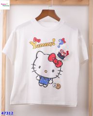 Áo thun trắng Yummy Kitty bông