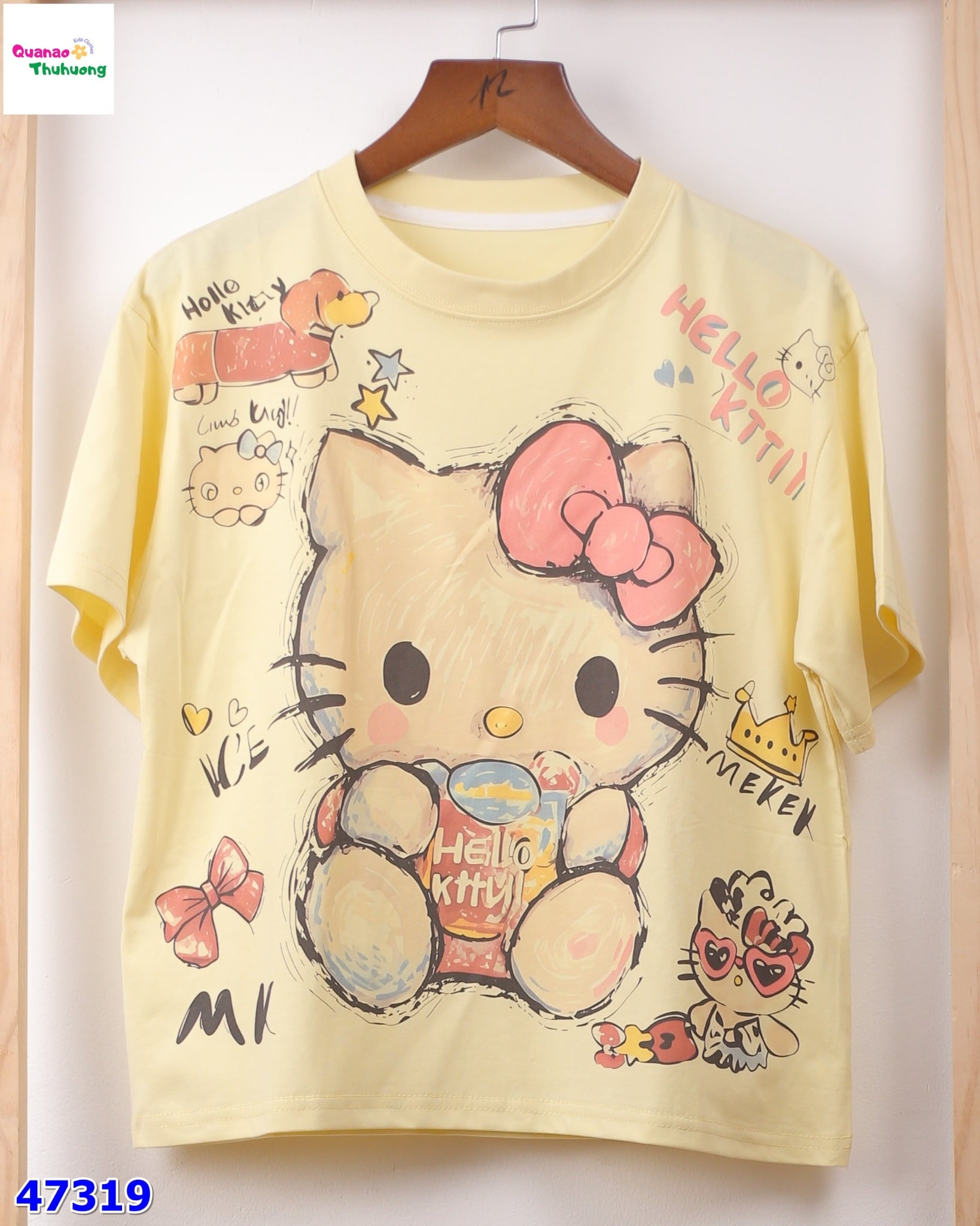 Áo thun vàng Hello Kitty vương miện
